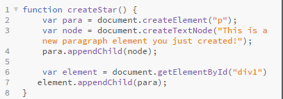 code showing creation of new paragraph