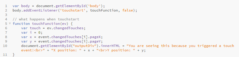 code for mobile touch