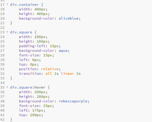 css code for changing square